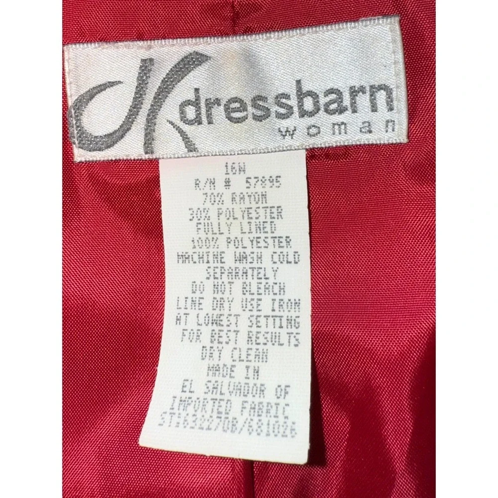 Dressbarn Red Blazer Jacket 3/4 Sleeve Single Breasted Classic Office 16W - Picture 7 of 12